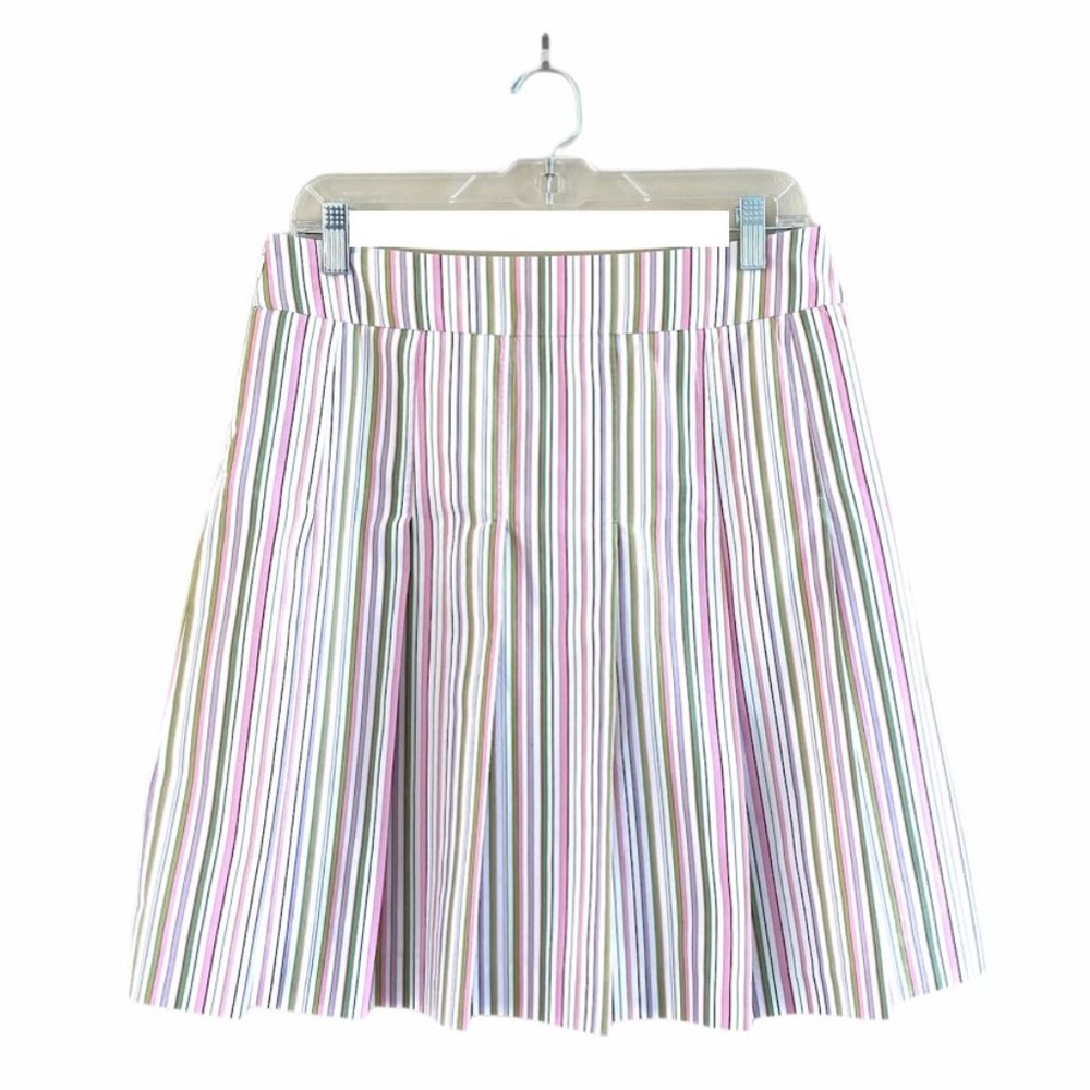 J. Crew Pleated White Striped Cotton Skirt, Sz 8